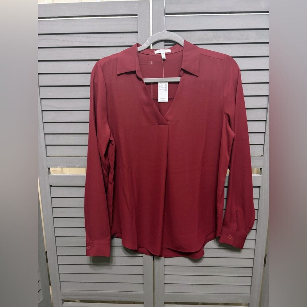 NWT Maurices Burgundy V-Neck Blouse with Long Sleeves Size M - Picture 1 of 4